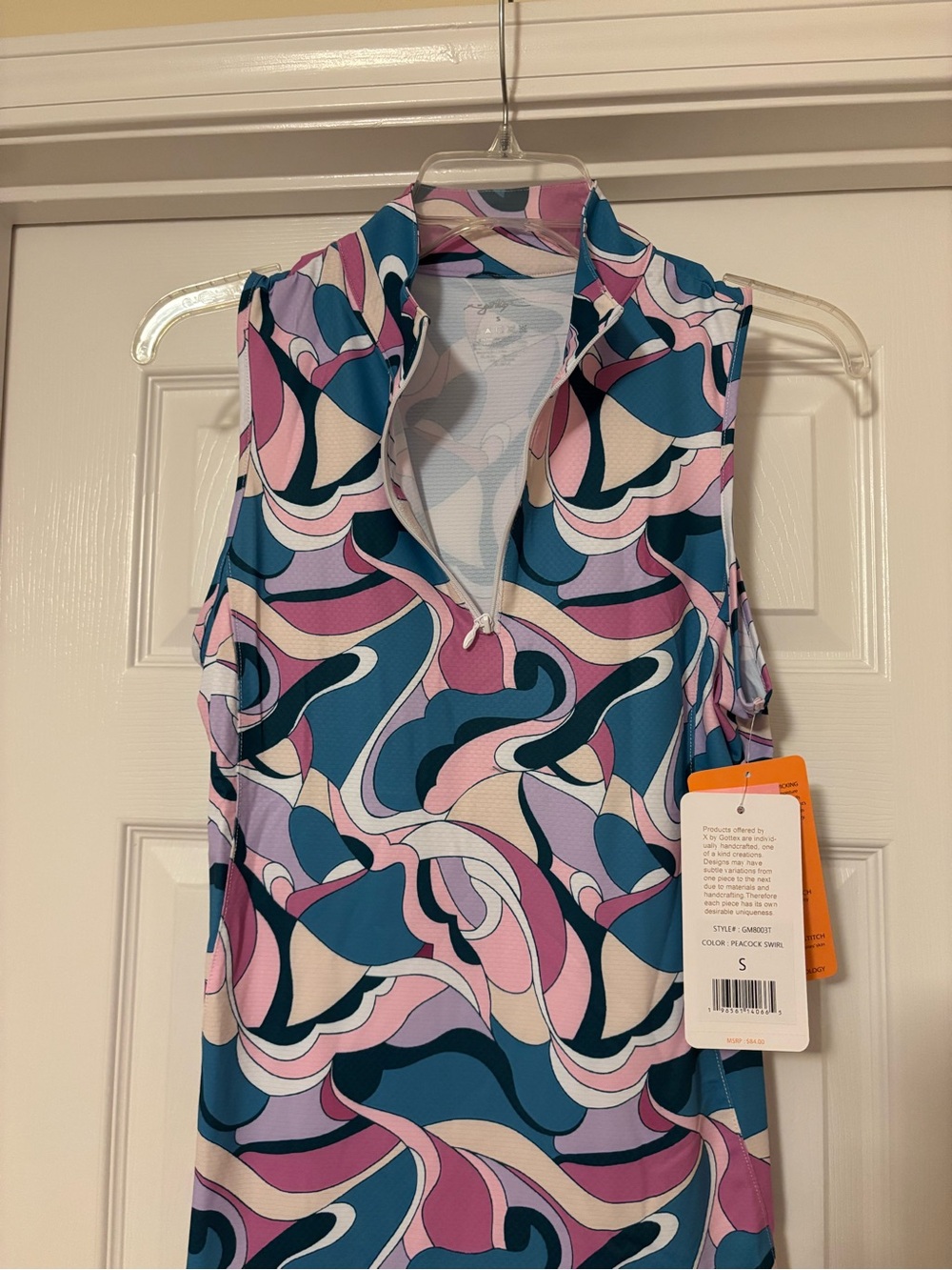 Gottex Sleeveless Mock Neck Tank in Teal, Pink & Cream